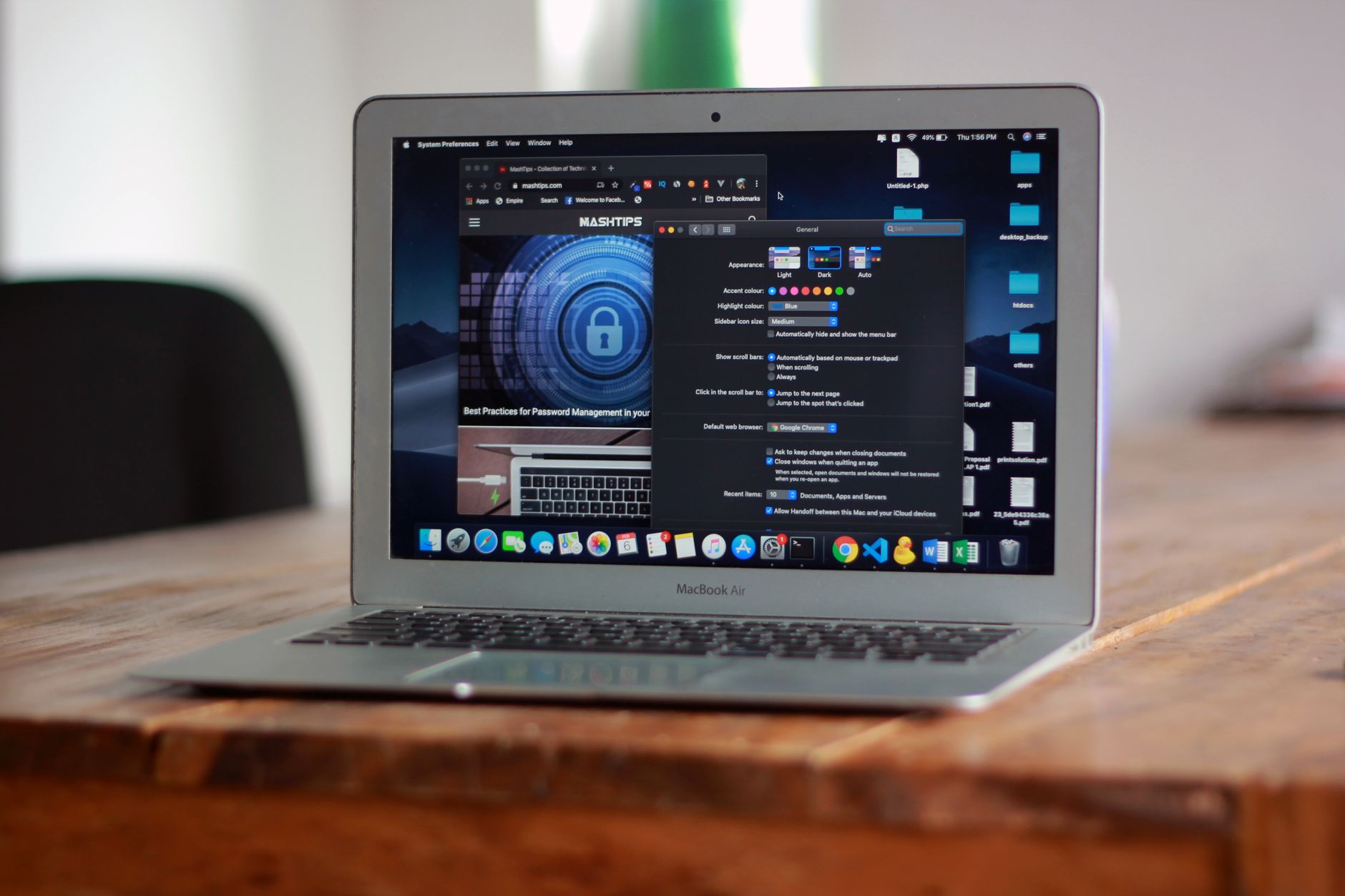 Close-up of a browser address bar on a laptop screen in an office